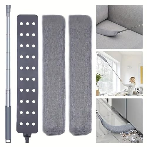 Boolavard Spolverino retrattile per fessure, con 2 panni in microfibra, manico lungo, 152 cm, spazzola lavabile e retrattile per la pulizia sotto elettrodomestici, mobili, divani e frigoriferi