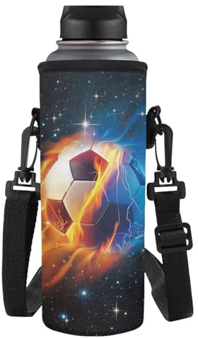 Yspwyqan Sac de transport pour bouteille d'eau, housse isotherme en polyester avec bandoulière douce et confortable, pour bouteilles en acier inoxydable/verre/plastique, Imprimé football, M