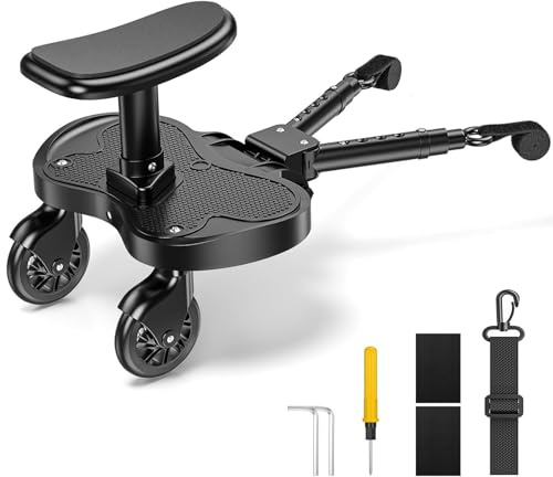JoyCushy Planche Poussette Universelle, 2 en 1 Marche Pied Poussette avec Siège, Buggy Board Avec Sièg Réglable, Compatible avec 99% des Poussettes, Pour Enfants De 2 À 6 Ans (25KG)