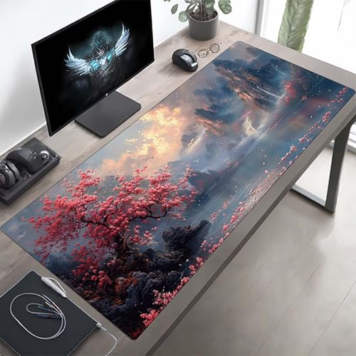 Gaming Mauspad 1600x800x3mm Gaming Mousepad XXL Blume Rosa Mauspad Schreibtischauflage, Genähte Kanten Mausmat, rutschfeste Gummibasis, Schreibtisch Schutz für Home Büro, Geschenke PjY5350 4-8