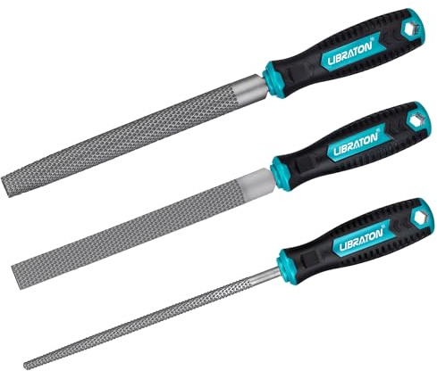 Libraton Set di Raspe per Legno 3 Pezzi, Lime per Legno Multiforma, Raspa per Legno in Acciaio al Carbonio 200mm, Set di Lime per Falegnameria con Impugnatura Comoda Include Piatta, Tonda e Mezzotonda