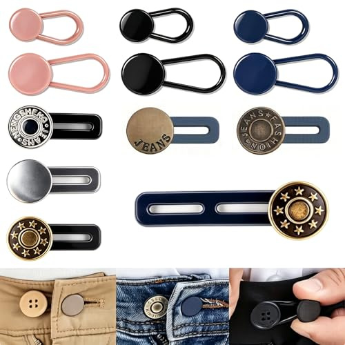 12 Pcs Trousers Button Extender Set, Flexible Waist Extenders, Adjustable Waistband Expansion for Pants, Trousers, Dress and Jeans, No Sewing Required, Find Your Fit Set