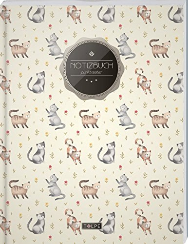 TULPE Punktraster Notizbuch A4 „C141 Niedliche Katzen“ (140+ Seiten, Vintage Softcover, Punktkariertes Papier - Bullet Journal, Dickes Notizheft, ... Gepunktete Seiten, Dot Grid Notebook)
