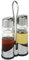 APS 40458 Menage ECONOMIC, 11,5 x 5,5 cm, H: 22 cm, Glas, Edelstahl, ABS, PP, Set bestehend aus: Essig- und Öl-Flasche, Ständer aus Edelstahl