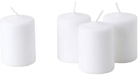 HEMSJÖ Unscented Block Candle, White, Pack of 4, Diameter: 6 cm Height: 8 cm Burning time: 15 hr.