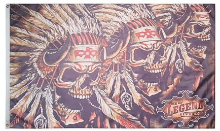AZ FLAG Flagge Totenkopf mit Indianer 150x90 cm Polyester 100D 2 Ösen | Für innen und außen Halloweenfest dekorative Flagge doppelte Nähte und verstärkte Kanten mit Metallösen 100D Polyester