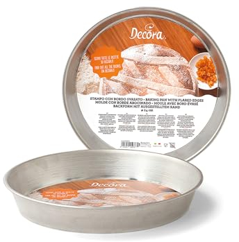 DECORA, 0060824 Rundes Pastiera-Rondell Ø 24 x 4 h cm, Aus Zinnband, Gleichmäßige Wärmeverteilung, Ideal für langsames Kochen, Made in Italy, Silber/Schwarz