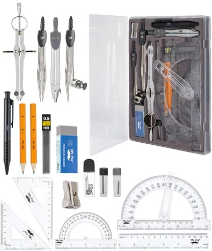 Mr. Pen Geometry Set with 6 Inch Swing Arm Protractor, Divider, Set Squares, Ruler, Compasses and Protractor, 15 Piece Set