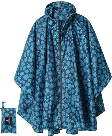 SaphiRose Unisex Rain Poncho Raincoat Hooded for Adults Women with Pockets (Blue Cloak)