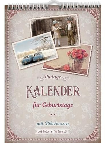 Geburtstagskalender Vintage: immerwährender Wandkalender mit Spiralbindung