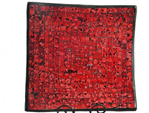 Unbekannt Deko - Schale Glasmosaik eckig rot Rose 30 cm