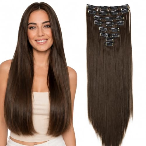 CAISHA XXL 50cm 8er Clip In Extensions Haarverlängerung Brünett CES104