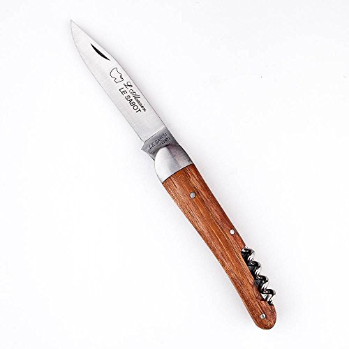 Au sabot 170636 Couteau L'alsacien, 2 p. (lame de 7,5 cm acier carbone XC 75, tire-bouchon), manche 10 cm bubinga, mitre acier.