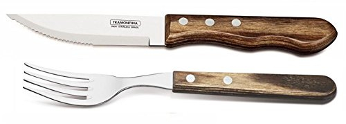 Tramontina Churrasco Jumbo Steak Knife and Fork with Wooden Handles