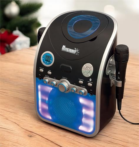 Mr Entertainer KAR120 BLUETOOTH CD Player Karaoke Machine Party Pack 3. CD+G Karaoke and Music CDs. Connect TV to Display Lyrics. Link Smart Phone, or Tablet. Black/Blue. USB, Duet, 2 Mics, 7 CDs Inc