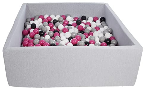 Velinda Bällebad Ballpool Kugelbad Bällchenbad Kinder-Pool mit 600 Bällen/120x120cm (Farbe der Bälle: schwarz,weiß, pink,grau)