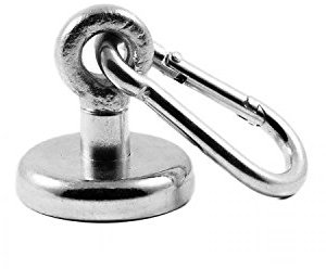 Magnetastico® | Neodymium Eyebolt-Carabiner Magnet N35 36 mm Ø | Holding Force 41 kg | Strong & Powerful Neodymium Pot Magnet snap Hook with Eye, Loop & galvanised | Magnetic karabiner Eyebolt