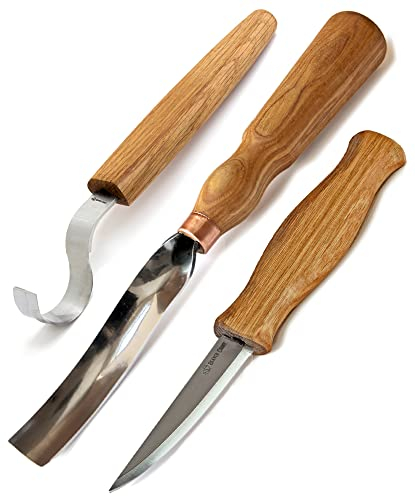BeaverCraft S14 Holzschnitzwerkzeug-Set, Holzschnitzset, Hakenmesser-Set für Holzschnitzerei, Werkzeugset für Löffel, Schnitzschüssel, Kuksa, Schöpfkelle, Tasse, Schnitzwerkzeuge, Hohleisen