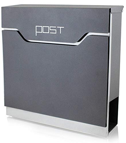 BITUXX® Design Briefkasten Wandbriefkasten Hausbriefkasten Postkasten Edelstahl mit Zeitungsfach Einwurf und Front Anthrazit Graphit Optik