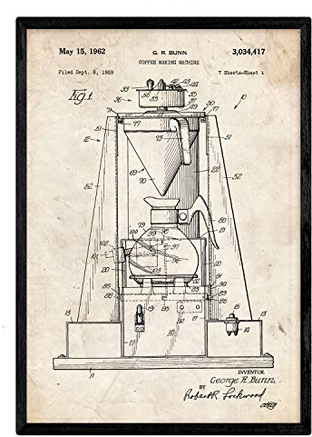 Nacnic Poster Patent Kaffeemaschine. Blatt mit altem Design-Patent in der Größe A3 und Vintage-Hintergrund