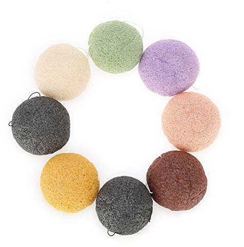 ANNIUP Lot de 8 éponges Konjac de type rond 100 % Konjac pour le visage et le corps naturel pour les peaux sensibles grasses et sujettes à l'acné