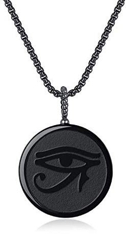 COAI Collier Acier Inoxydable Pendentif Rond Œil de Râ Amulette Obsidienne Unisexe