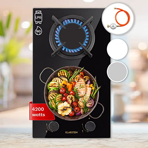 Klarstein Tables de Cuisson à Gaz, Plaque de Cuisson Gaz à 2 Brûleurs, Table de Electrique à 2 Feux de 4200W, Cuisiniere Gaziniere avec Brûleurs en Acier Inoxydable, Cuisinières GPL