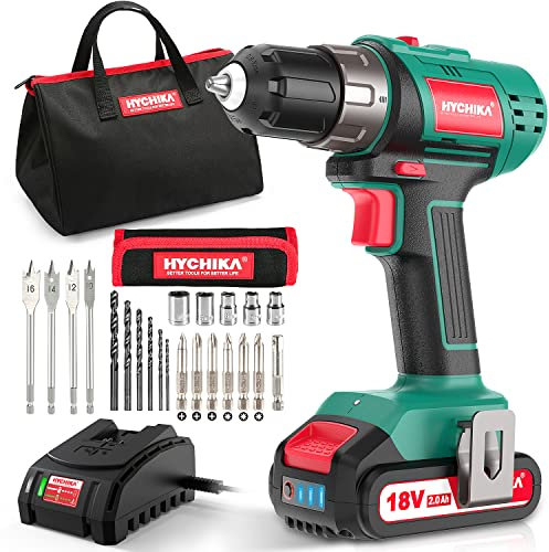 HYCHIKA Electric Cordless Drill 16.8V with 1.5Ah Battery, 45N·m and 23+1 Torque Setting, 10mm Keyless Chuck, 2 Variable Speed, 53PCS Accessories.