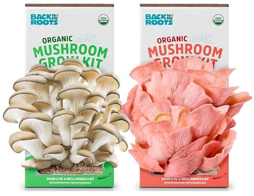 Back to the Roots Organic Mushroom Grow Kit - Oyster and Pink Mushroom 2-Pack Variety - Indoor Non-GMO Growing Kit - Produces 3-4 Servings and Grows in 10 Days