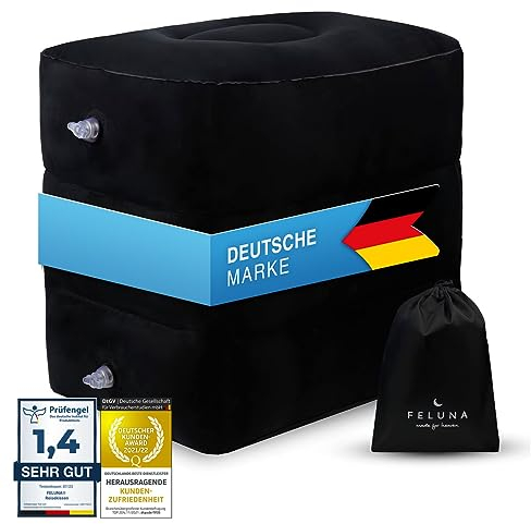 Fußablage Höhen-Kissen für Zug, Auto & Flugzeug - Aufblasbares Fuß-Auflage Reisekissen, Strand- & Campingkissen, Multifunktionskissen bis zu 42x38x45 cm (Schwarz)