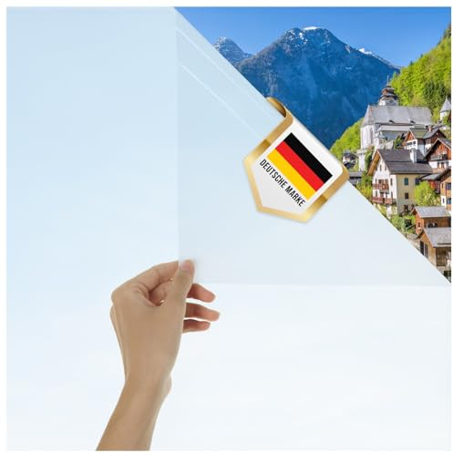 Blumtal Fensterfolie 90x200 cm Blickdicht & statisch haftend + Rakel - zuschneidbare Sichtschutzfolie Fenster + UV-Schutz - Milchglasfolie selbstklebend - Selbstklebende Milchglasfolie Frosted-Look