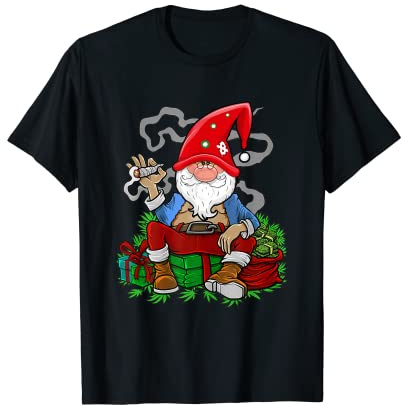 Gnome Fumatore Cannabis Natale Funny Weed 420 Xmas Maglietta