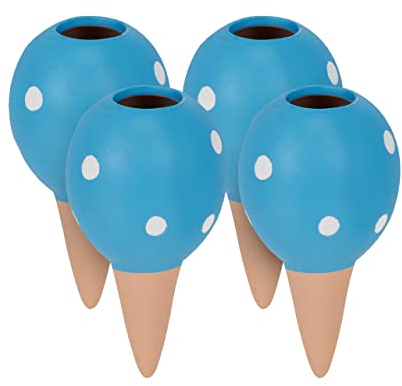 Relaxdays Set 4 Sfere da Irrigazione, Coni in Argilla da 100 ml, Piante e Fiori da Interni e Esterni, Azzurro Terracotta, Ceramica