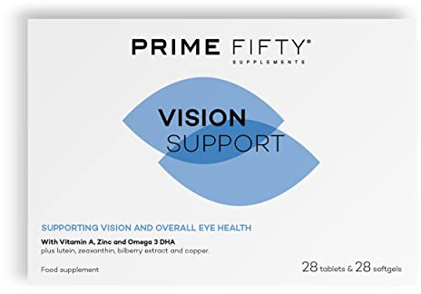 Prime Fifty Vision Support Eye Vitamins – Lutein & Zeaxanthin Supplement with Vitamin A, Zinc & Omega 3 DHA – Eye Care Lutein Supplement to Support Vision for Over 50s