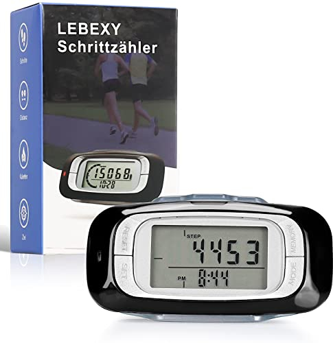 LEBEXY Schrittzähler Clip Einfache Pedometer Fitness Tracker Bedienung Testsieger Schritt/Distanz/Kalorien/Zähler Counter, Ohne Bluetooth/App/Handy, 3D Schrittzähler mit großem Display