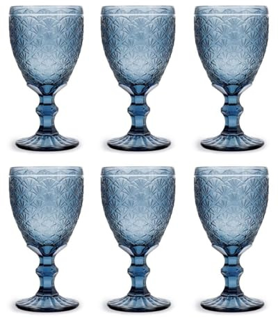 Bidasoa Set de 6 copas de vino Blue Moon de vidrio 30 cl | Azul, Vidrio, formato bajo, acabado con relieve, 30 cl, 6 piezas, apto para frigorífico