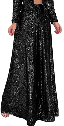 Pailletten Hose Damen High Waist - Weite Hose Damen Glitzer Hose Damen Elegant Haremshose Schlaghose Hochzeit Party Streetwear Freizeithose Weites Bein Lose Festliche Lange Hosen Frauen