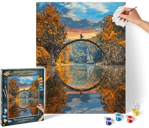 Schipper 609130898 måla efter siffror – djävulsbro vid Rakotz-sjön – måla bilder för vuxna, inklusive borstar och akrylfärger, 40 x 50 cm