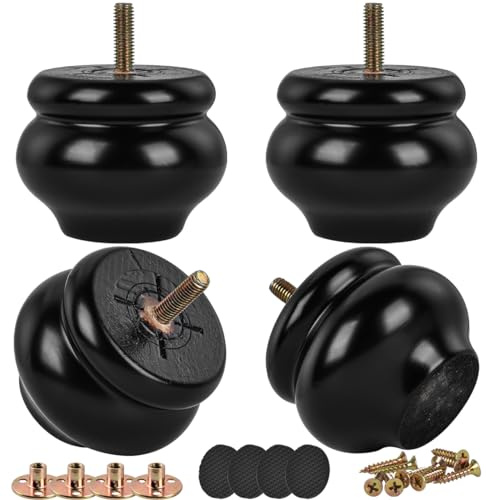 Btowin 2 inch Solid Wood Spool Furniture Legs with M8 Bolts, Black, 4-Pack | Classic Design with 400lbs Capacity, All Mounting Hardware included for Easy DIY Install on Sofas, Couches and Ottomans