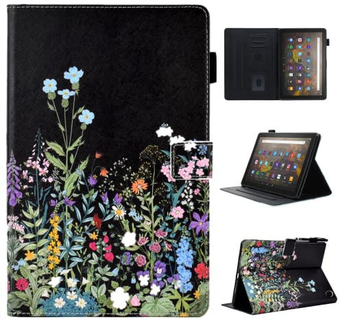 BYCeKe Hülle für Fire HD 10 und Fire HD 10 Plus Tablet (11. Generation, 2021) - Premium PU Leder Stand Case Schutzhülle mit Auto Schlaf/Wach Funktion, Blumen