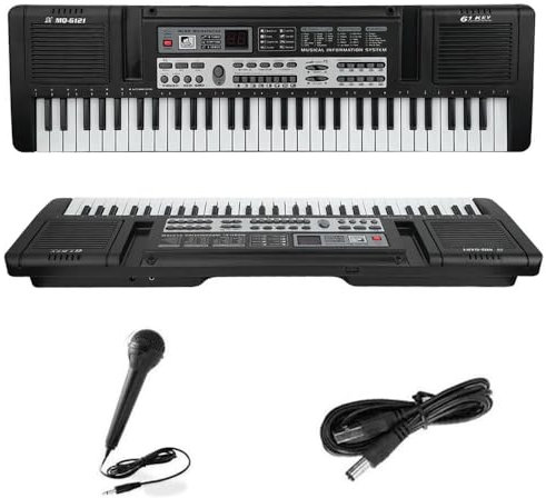 61 Keys keyboard piano Music Teaching Piano keyboard With Microphone, USB Cable, Portable Electronic Keyboard,Gift for Beginner boys and girls(Black)