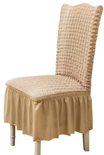 Elastische Stuhlhussen Set Mit 6 Waschbar Stuhlbezug Polyester Schutz Für Stühle Staubsicher Ideal Für Restaurants Zuhause Unternehmen Partys Büros Beige-4pcs