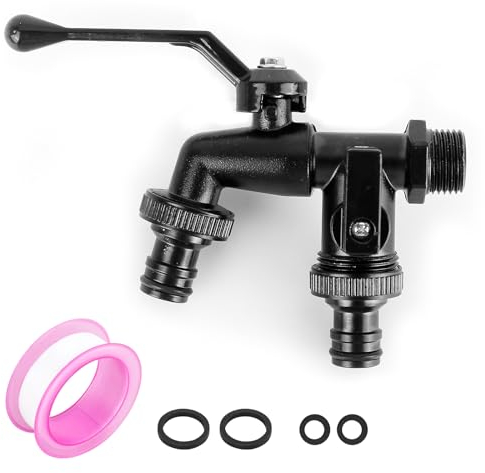 bssmmai Double robinet de jardin 1/2 En laiton noir Avec 2 sorties de 3/4 sortie double gardena robinet Résistant à la rouille et au gel Pour irrigation machine à laver laver la voiture