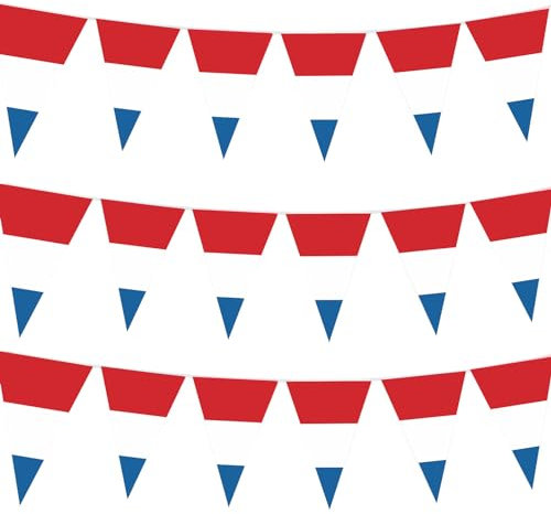 Guirlande de drapeaux des Pays-Bas de 10 m avec 30 drapeaux pour jeux Oly, drapeau triangulaire Hollande 14 x 21 cm Décoration 2024, bannière de fanions de la Hollande pour jardin, bar, fête et rue