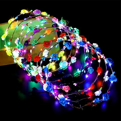 Lot de 20 couronnes de fleurs LED multicolores - Couronne de fleurs à LED avec 3 modes d'éclairage - Guirlande lumineuse pour mariage, fête, festival, anniversaire