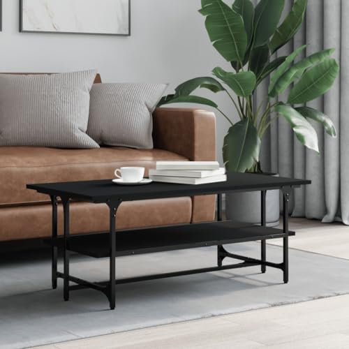Baziroo Couchtisch 100x50x40 cm Sofatisch Beistelltisch Wohnzimmertisch Zimmertisch Wartebereich Tisch für Schlafzimmer Wohnzimmermöbel Telefontisch Satztisch Holzwerkstoff und Metall Schwarz