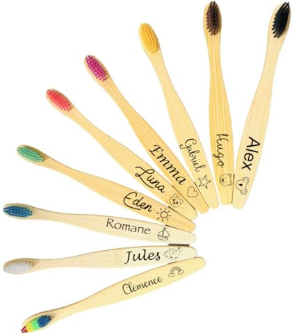 Spazzolino da Denti in Bambù Con Setole Colorate - Personalizzato Con Nome per Bambini e Adulti - Riutilizzabile Con Setole Morbide