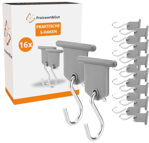 Preiswert & Gut 16 STK Markisenhaken für Kederschiene 5-7 mm Edelstahl Kunststoffkopf | Kederhaken Set für Wohnmobil und Wohnwagen Zubehör, grau silber, bis 6,8 kg je Haken Preiswert&Gut