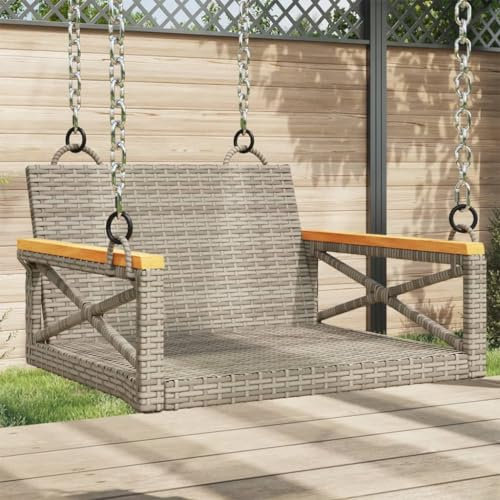 SDWEHO7 Schaukelbank mit Befestigungsringen, Hängesessel, Hängeschaukel, Gartenschaukel für Terrasse, Balkon & Garten, Grau 63x62x40 cm Poly Rattan