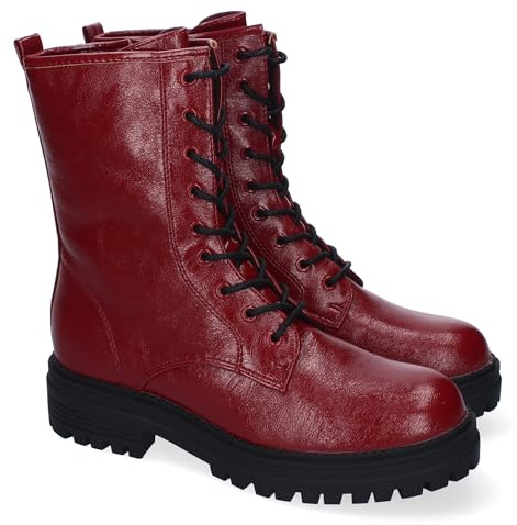 88474 Botas de Mujer, Comodas y Elegantes, Estilo Militar con Cordones, Suela Dentada y Cremallera Lateral Rojo Talla 40